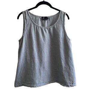 Fenini Grey Lagenlook Linen Tank Top Minimal Natural Sleeveless